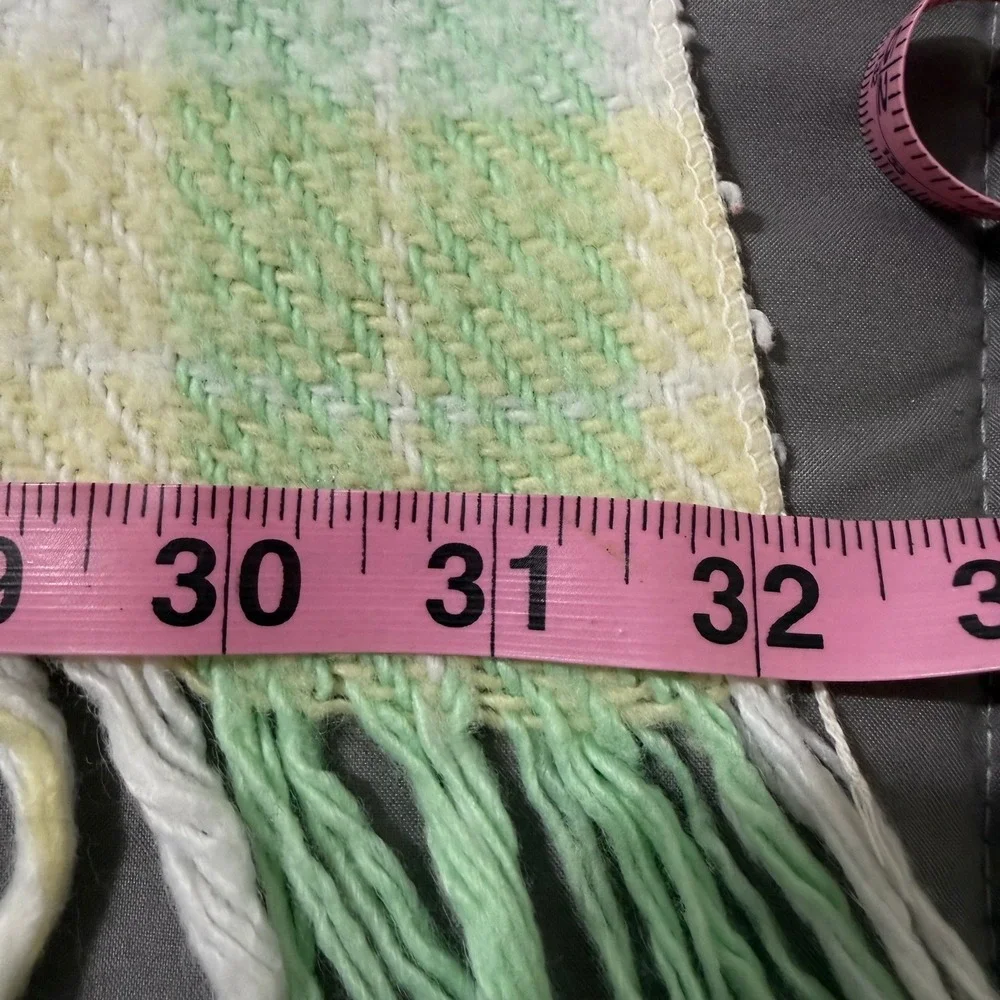 Vintage Pastel Plaid Baby Blanket Woven Acrylic Fringe Pink Yellow Blue 32x40
